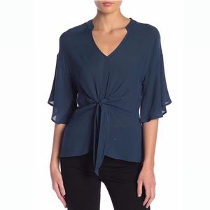 Lush Tie Front Woven Blouse in Pine - NWT